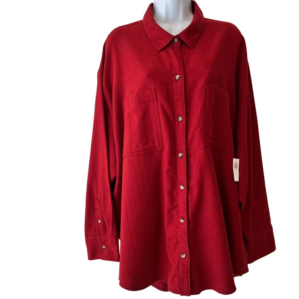 NWT Old Navy Flannel Boyfriend Shirt Long Sleeve XXL Cordovan Red Pockets Boxy